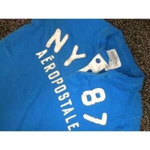 Aeropostale Henley T-Shirt Mens S Blue NY 1987 Applique Short Sleeve New York Y2